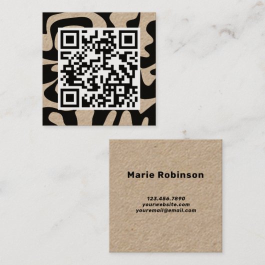 QR Code Cool Modern Creative Black Eco Kraft Vierkante Visitekaartje (Voorkant / Achterkant)