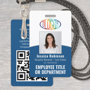 QR Code Corporate Logo Employee Photo Classic Blau Badge