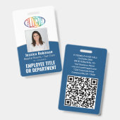 QR Code Corporate Logo Employee Photo Classic Blau Badge (Voor- en achterkant)