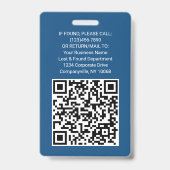 QR Code Corporate Logo Employee Photo Classic Blau Badge (Achterkant)