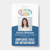 QR Code Corporate Logo Employee Photo Classic Blau Badge (Voorzijde)
