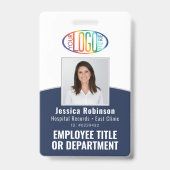 QR Code Corporate Logo Medewerker Foto Marine Blau Badge (Front)