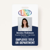 QR Code Corporate Logo Medewerker Foto Marine Blau Badge (Voorkant)