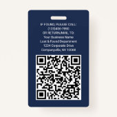 QR Code Corporate Logo Medewerker Foto Marine Blau Badge (Achterkant)