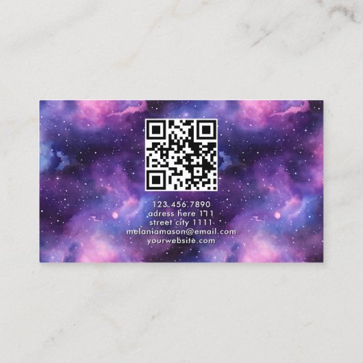 QR Code Cosmic Galaxy Stars Purple Nebula Visitekaartje (Achterkant)