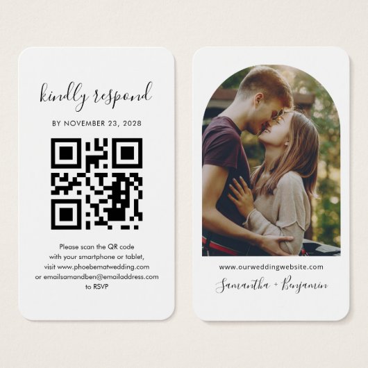 QR Code Couples Foto RSVP Wedding Enclosure Kaart (Voorkant /achterkant)