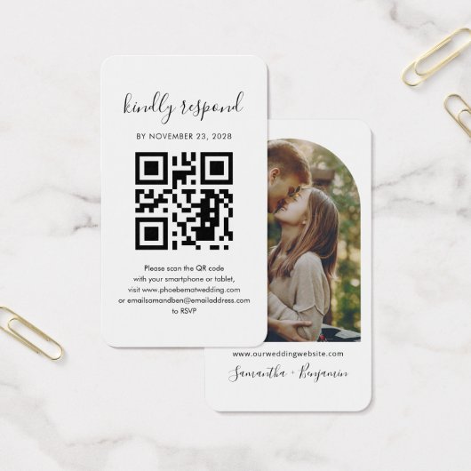 QR Code Couples Foto RSVP Wedding Enclosure Kaart (Kantoor)