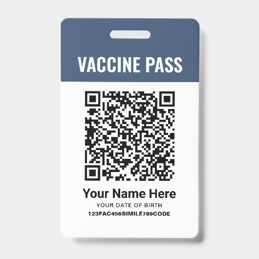 QR-code Covid Vaccinatiepas Navy Blauwe ID Badge (Voorzijde)