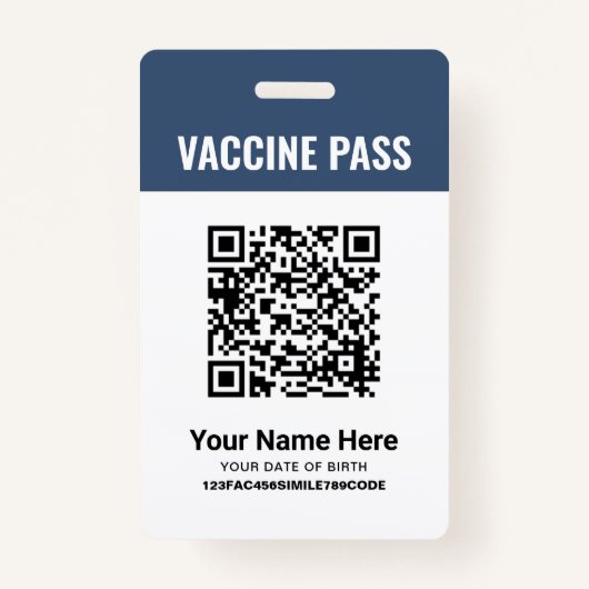 QR-code Covid Vaccine Pass Navy Blue ID Badge (Voorkant)