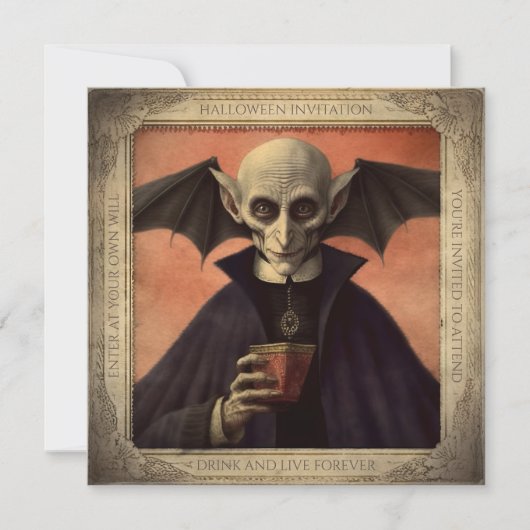 QR Code Creepy Dracula Halloween Kaart (Voorkant)