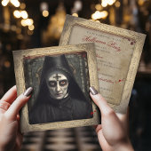 QR Code Creepy Nun Lunatic Asylum Halloween Kaart