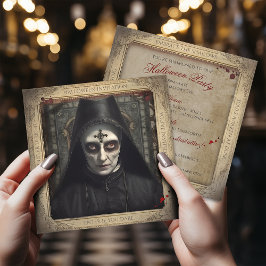 QR Code Creepy Nun Lunatic Asylum Halloween Kaart