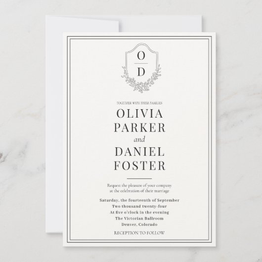 QR Code Crest Black & White Photo Modern Wedding Kaart (Voorkant)