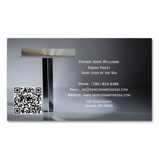QR Code Cross Priest Business Card Magnet Magnetisch Visitekaartje (Voorkant)
