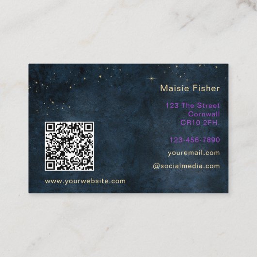 QR Code Crystal Healer Reiki Celestial Stars Visitekaartje (Achterkant)