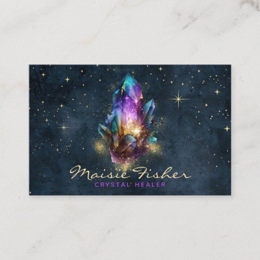 QR Code Crystal Healer Reiki Celestial Stars Visitekaartje (Voorkant)