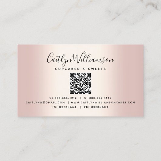QR Code Cupcake Bakery Chef Glitter Drip Roos Gold Visitekaartje (Achterkant)