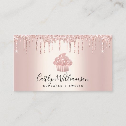 QR Code Cupcake Bakery Chef Glitter Drip Roos Gold Visitekaartje (Voorkant)