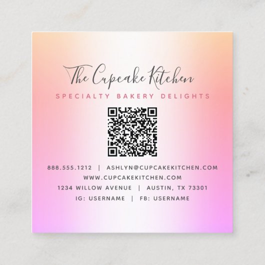 QR-code Cupcake bakkerij Chef roze regenboogliter Vierkante Visitekaartje (Achterkant)