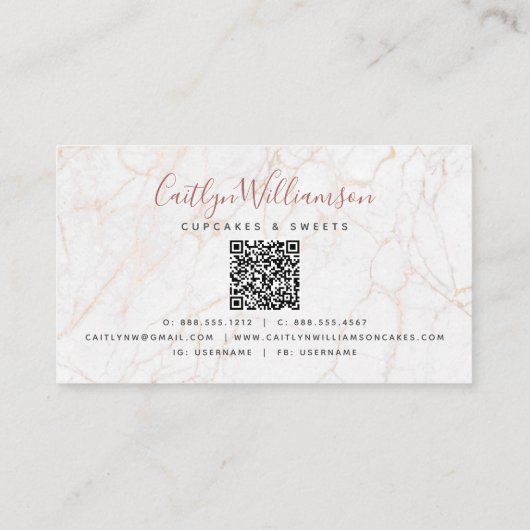 QR-code Cupcake Roos Gold Glitter Drip Marble Chef Visitekaartje (Achterkant)