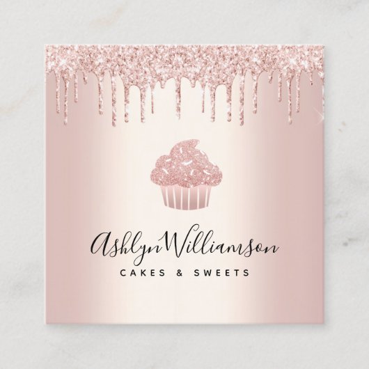 QR Code Cupcake Roos Gouden Bakkerij Chef Glitter  Vierkante Visitekaartje (Voorkant)