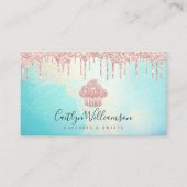 QR-code Cupcake Roze Rose Glitter Blue Waterverf Visitekaartje (Voorkant)