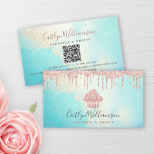 QR-code Cupcake Roze Rose Glitter Blue Waterverf Visitekaartje