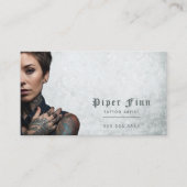 QR Code Custom Grijs Demask  Tattoo Artist Visitekaartje (Voorkant)