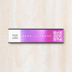 QR Code Custom Logo Executive Paarse Roze Deurbordje