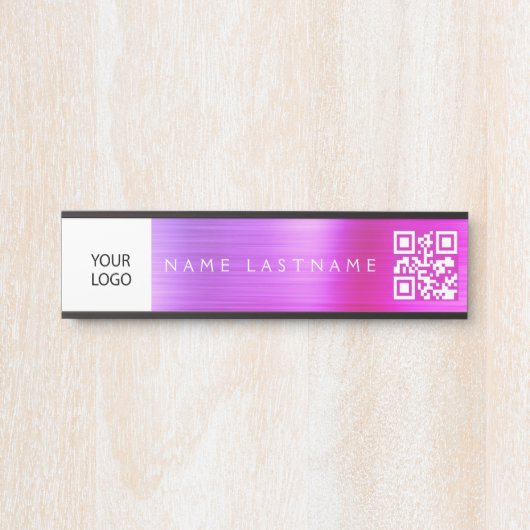 QR Code Custom Logo Executive Paarse Roze Deurbordje (Voorkant)