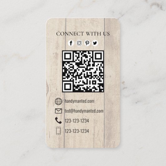 QR Code Custom Social Media Handyman Tools Visitekaartje (Achterkant)