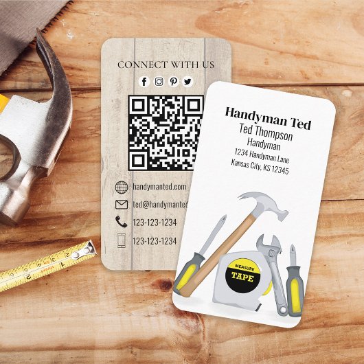 QR Code Custom Social Media Handyman Tools Visitekaartje
