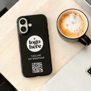 QR Code Custom Text Black Business Company Logo iPhone 16 Hoesje