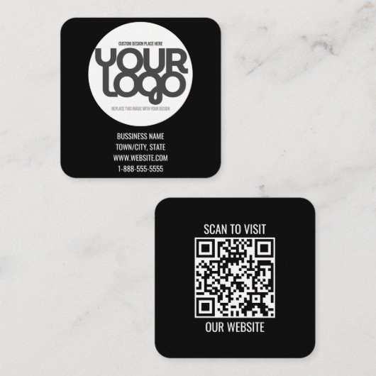 QR Code Customizable Modern Black Business Card Contactkaartje (Voorkant / Achterkant)