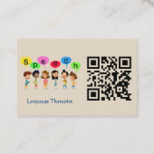 QR Code Cute Kids Cartoon Holding Speech Words Visitekaartje (Achterkant)