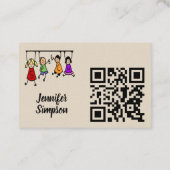 QR Code Cute Kids Cartoon Holding Speech Words Visitekaartje (Achterkant)
