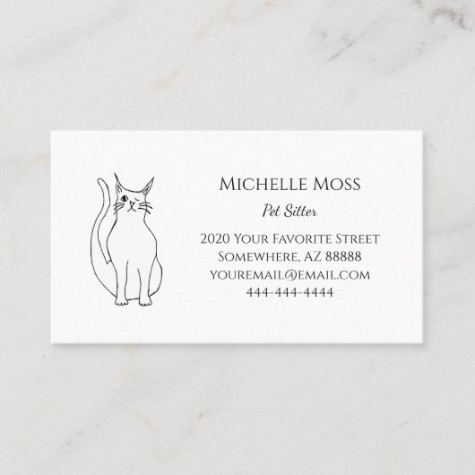 QR-code Cute Winking Cat Pet Sitter Black White Visitekaartje (Voorkant)