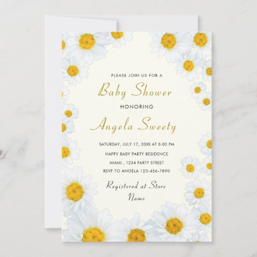 QR Code Daisy Flowers Baby shower Uitnodiging (Voorkant)