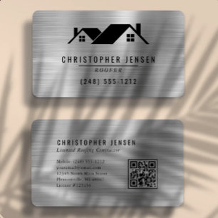 QR Code Dakbedekking Zwart Zilver Metaal Afgerond Visitekaartje