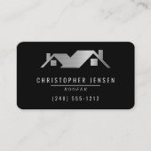 QR Code Dakbedekkingsbedrijf Zwart Zilver Afgerond Visitekaartje (Voorkant)