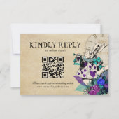 QR Code Dark Alice in Wonderland Bruiloft RSVP Kaartje (Voorkant)
