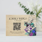QR Code Dark Alice in Wonderland Bruiloft RSVP Kaartje (Staand voorkant)