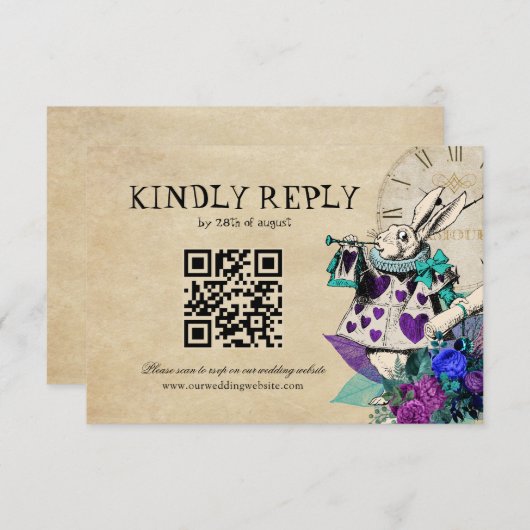 QR Code Dark Alice in Wonderland Bruiloft RSVP Kaartje (Voorkant / Achterkant)