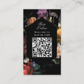 QR Code Dark Moody Black Floral Website RSVP Informatiekaartje (Voorkant)