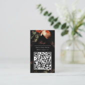 QR Code Dark Moody Black Floral Website RSVP Informatiekaartje (Staand voorkant)