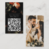 QR Code Dark Moody Black Floral Website RSVP Informatiekaartje (Voorkant / Achterkant)
