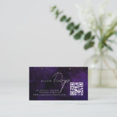 Qr Code Dark Paars Magical Gold Wedding RVSP Informatiekaartje (Staand voorkant)
