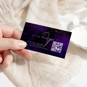 Qr Code Dark Paars Magical Gold Wedding RVSP Informatiekaartje
