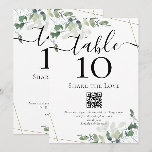 QR-code 'Deel de Liefde' Eucalyptus Tafelnummer (Voorkant / Achterkant)