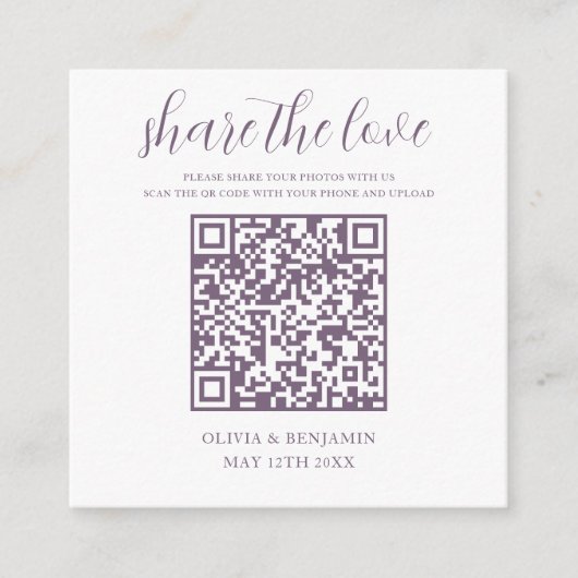 QR-code Deel de Love White Paars Enclosure Card Informatiekaartje (Voorkant)